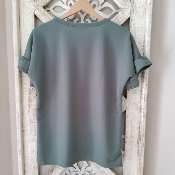 Perfect Peach Women's Short Sleeve Ruffle Dolman Relaxed T-Shirt Leopard - Picture 7 of 12